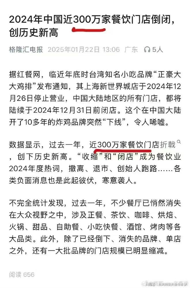 2024年近300万家餐饮门店折戟创下历史新高。(图1)